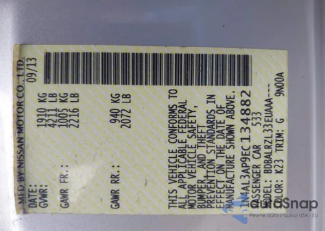 2014 Nissan Altima 2.5/S/Sv/Sl from USA, damaged, VIN 1N4AL3AP9EC134882